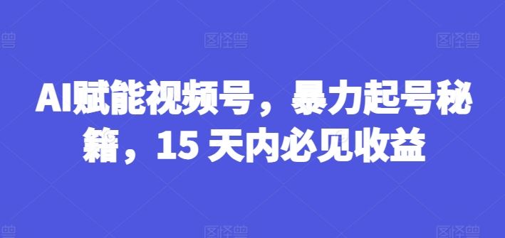 AI赋能视频号，暴力起号秘籍，15 天内必见收益【揭秘】-798资源站