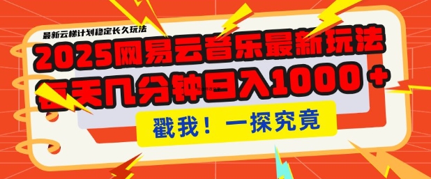 2025最新网易云音乐云梯计划，每天几分钟，单账号月入过W，可批量操作，收益翻倍【揭秘】-798资源站